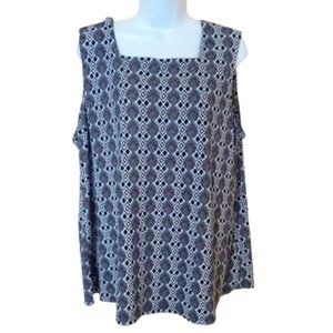 Black White Blousy Sleeveless Top Size 16